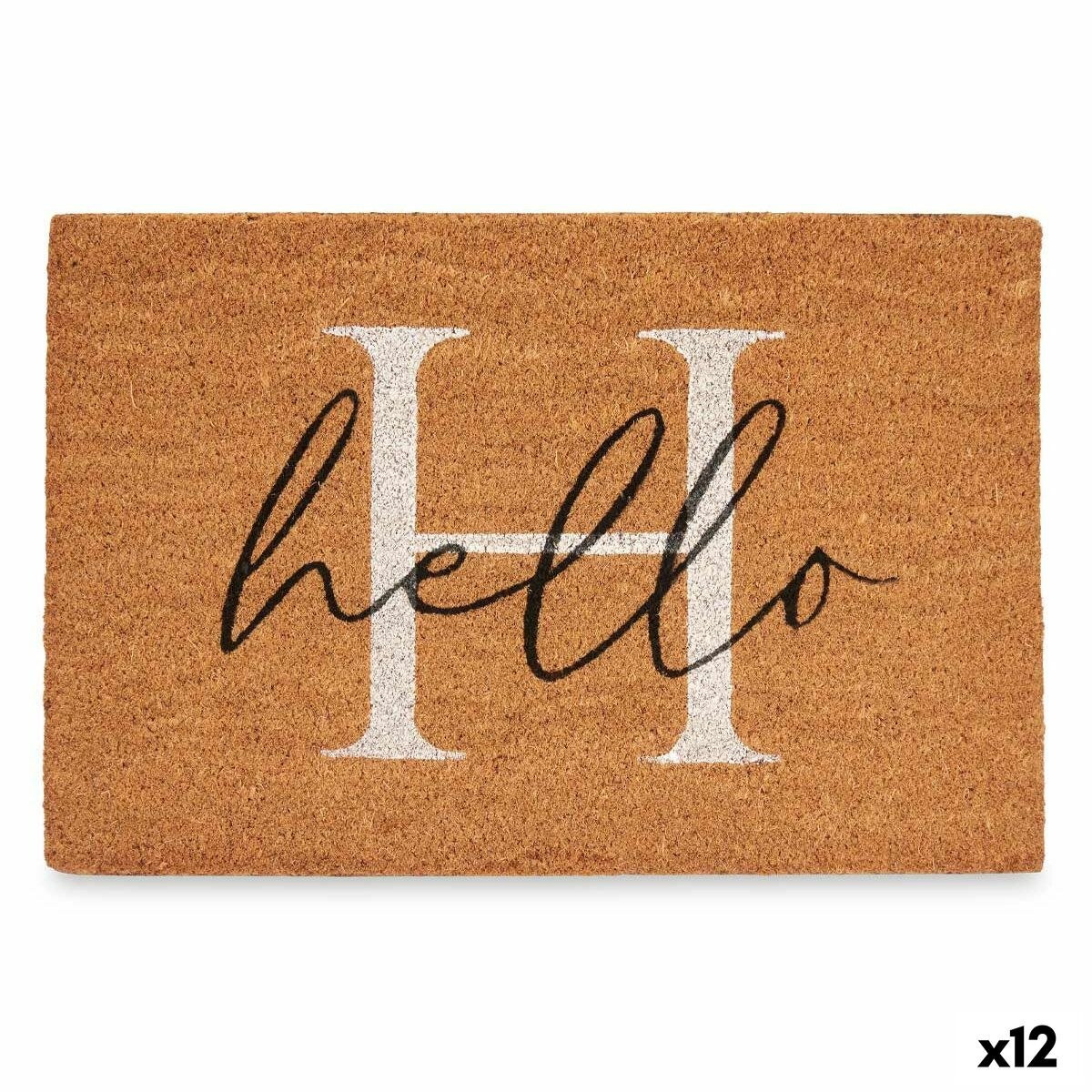 Doormat Hello White Black Natural PVC 100 % PVC Coconut Fibre 60 x 1 x 40 cm (10 Units) (12 Units)