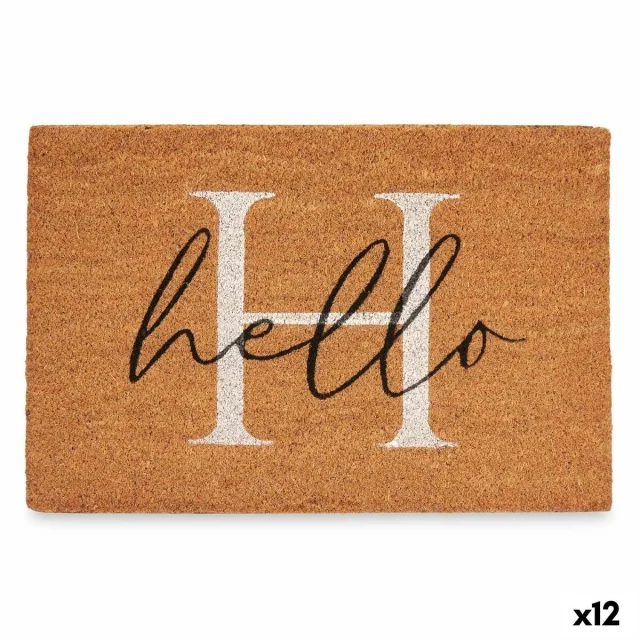 Doormat Hello White Black Natural PVC 100 % PVC Coconut Fibre 60 x 1 x 40 cm (10 Units) (12 Units)