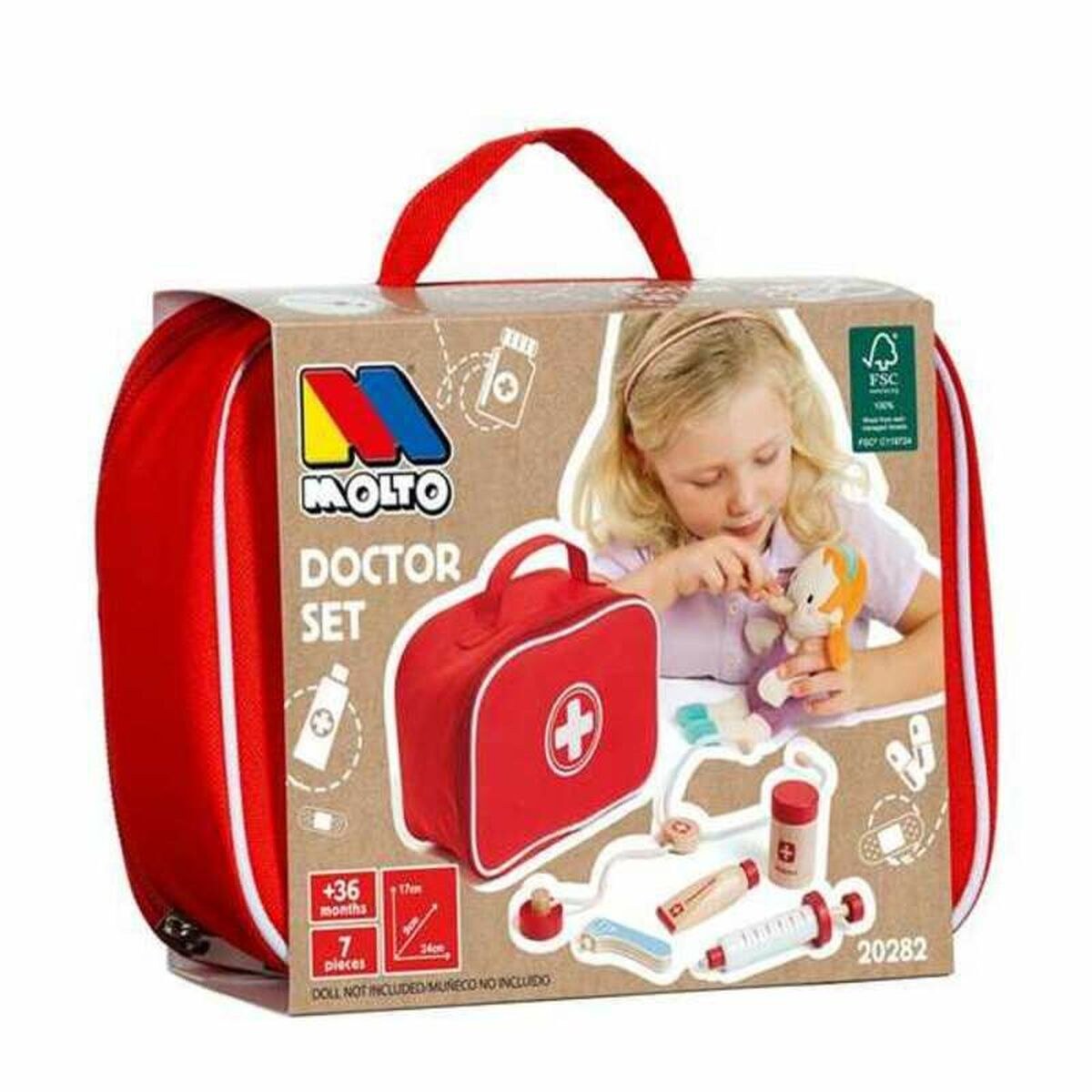 Игрушечный медицинский саквояж с аксессуарами Деревянный (7 pcs)