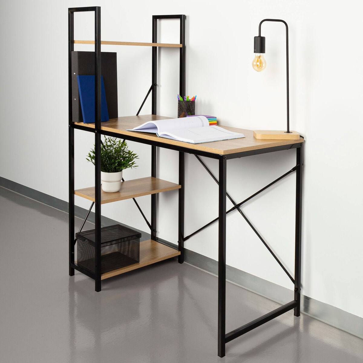 Desk with Shelf Steel Melamin Particleboard 120 x 12 x 64 cm