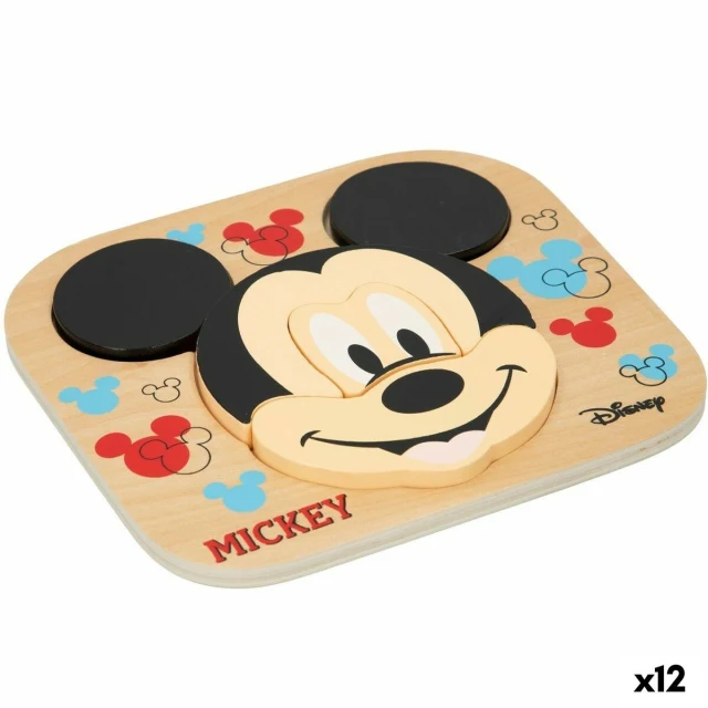 Child's Wooden Puzzle Mickey Mouse + 12 Months 6 Pieces (12 Units)