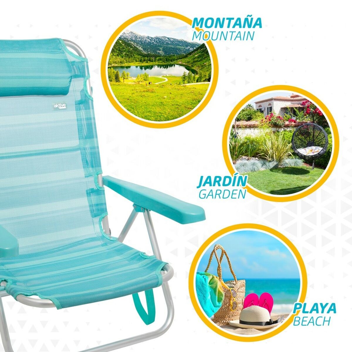 Beach Chair Foldable Turquoise 48 x 84 x 46 cm (2 Units)