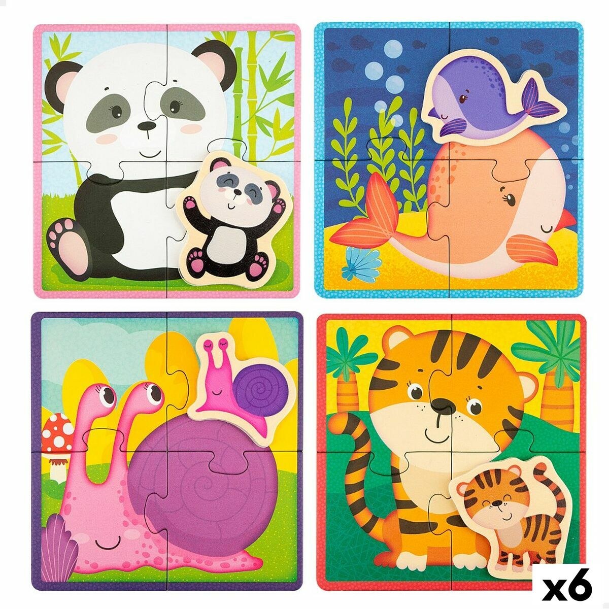 Child's Puzzle 16 x 1 x 16 cm animals 16 Pieces (6 Units)