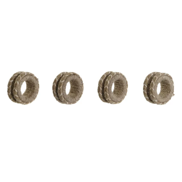Napkin ring Natural Jute Mango wood 6 x 3 x 6 cm 4 Pieces