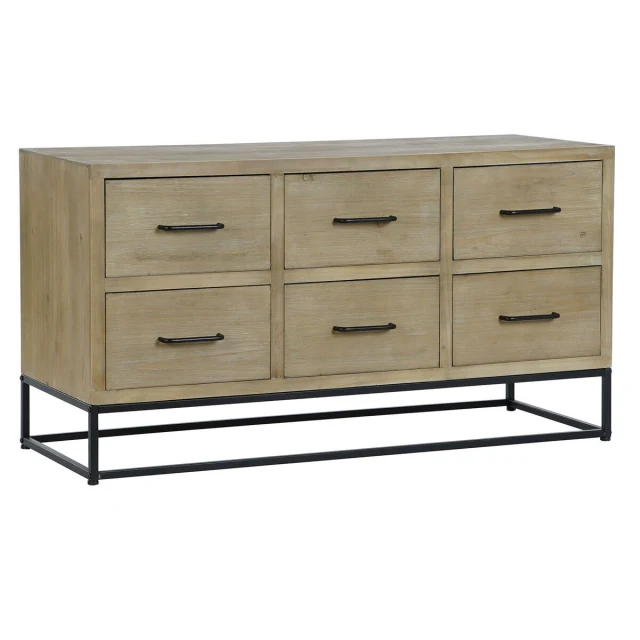 Sideboard Black Natural Metal MDF Wood 120 x 40 x 64 cm