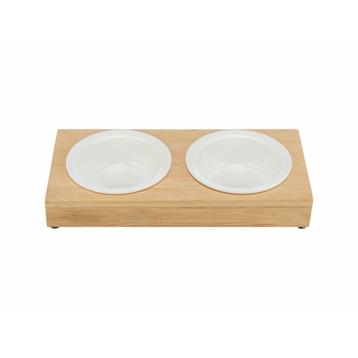 Dog Feeder White Natural Ceramic Bamboo Ø 12 cm 2 x 250 ml 30 × 5 × 14 cm