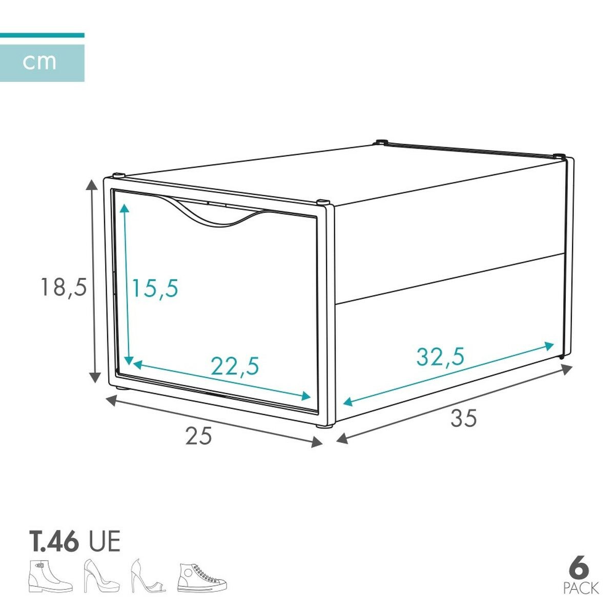 Stackable shoe box White 6 Units polypropylene ABS 25 x 18,5 x 35 cm