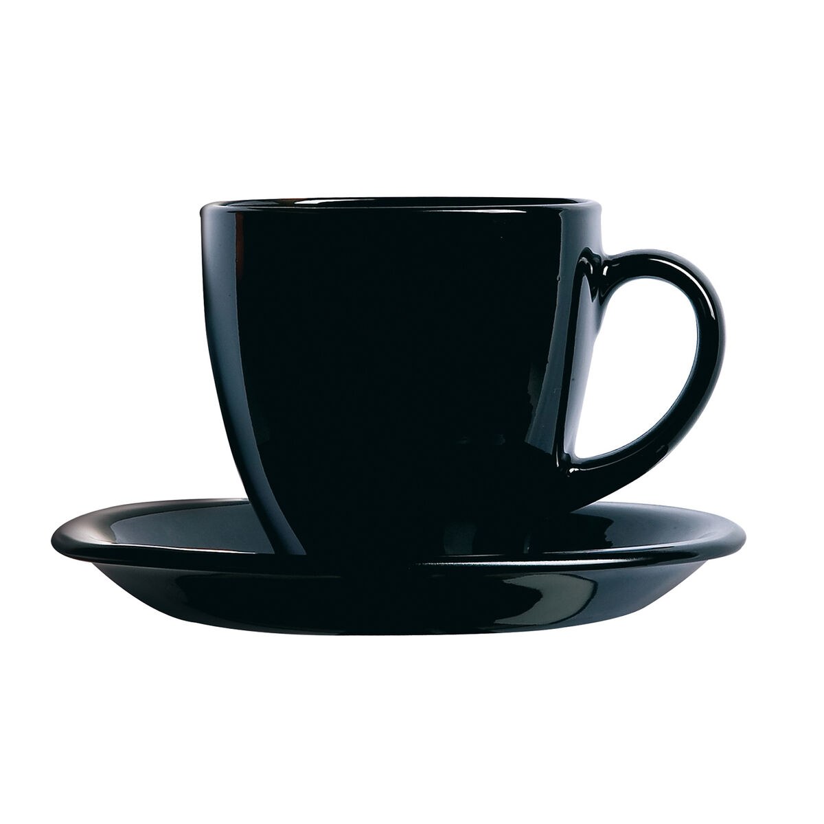 Set of Mugs with Saucers Carine Black Glass 22 cm (12 Pieces)