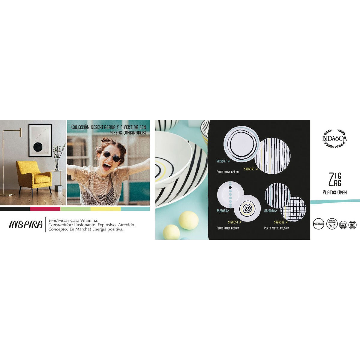 Deep Plate Zigzag Multicolour Ceramic 20 cm (12 Units)
