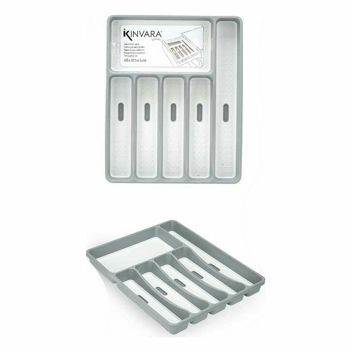 Cutlery Organiser White Black Grey Natural rubber polypropylene TPR 32,5 x 4,5 x 40,5 cm (12 Units)