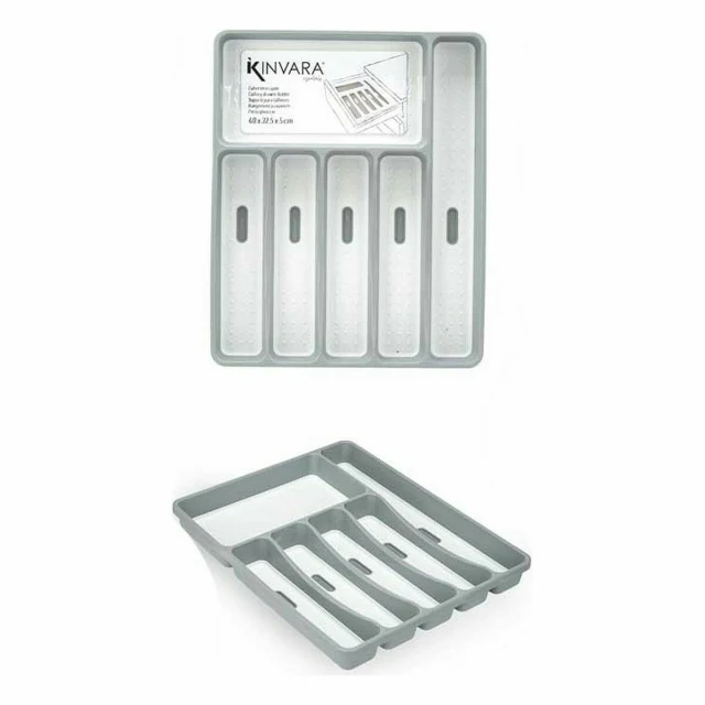 Cutlery Organiser White Black Grey Natural rubber polypropylene TPR 32,5 x 4,5 x 40,5 cm (12 Units)