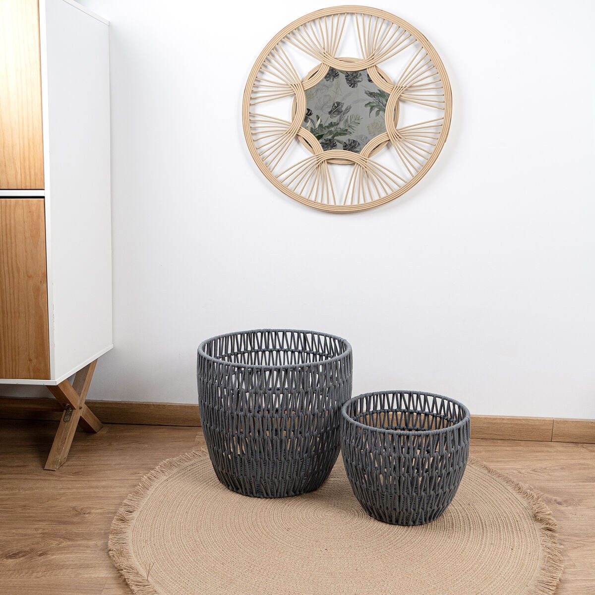 Basket set Moa Cotton Metal 2 Pieces Grey