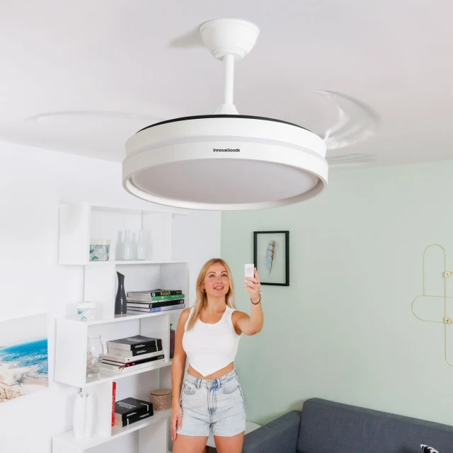 LED Ceiling Fan with 4 Retractable Blades Keteez White 72 W Ø49-104 cm