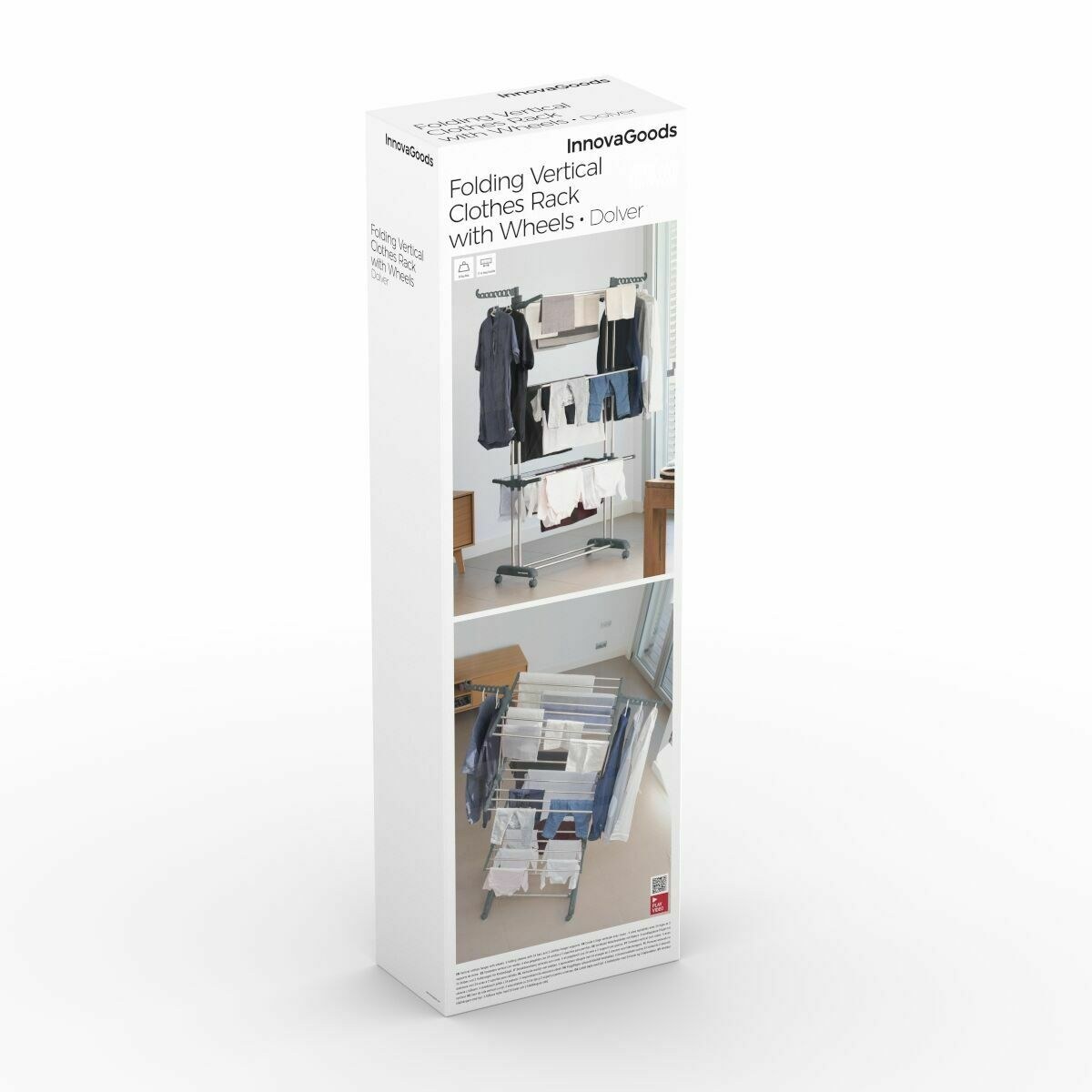 Pack Folding Vertical Clothes Dryer with Wheels and Clothes Folder