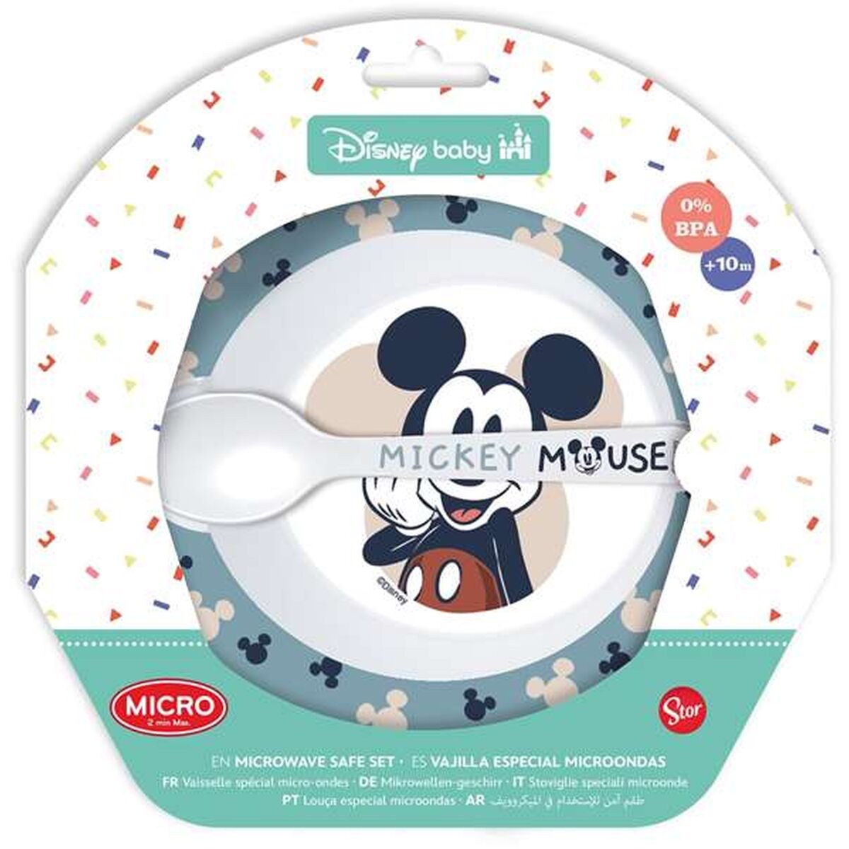 Children’s Dinner Set MICROWAVE MEAL SET BOWL + MICKEY SPOON Plastic (2 Pieces)