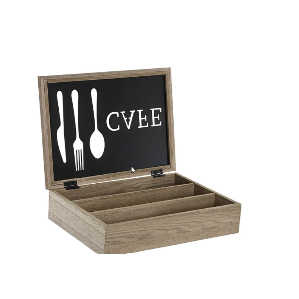 Cutlery Organiser Brown Black Metal MDF Wood Vintage 25 x 18 x 6 cm