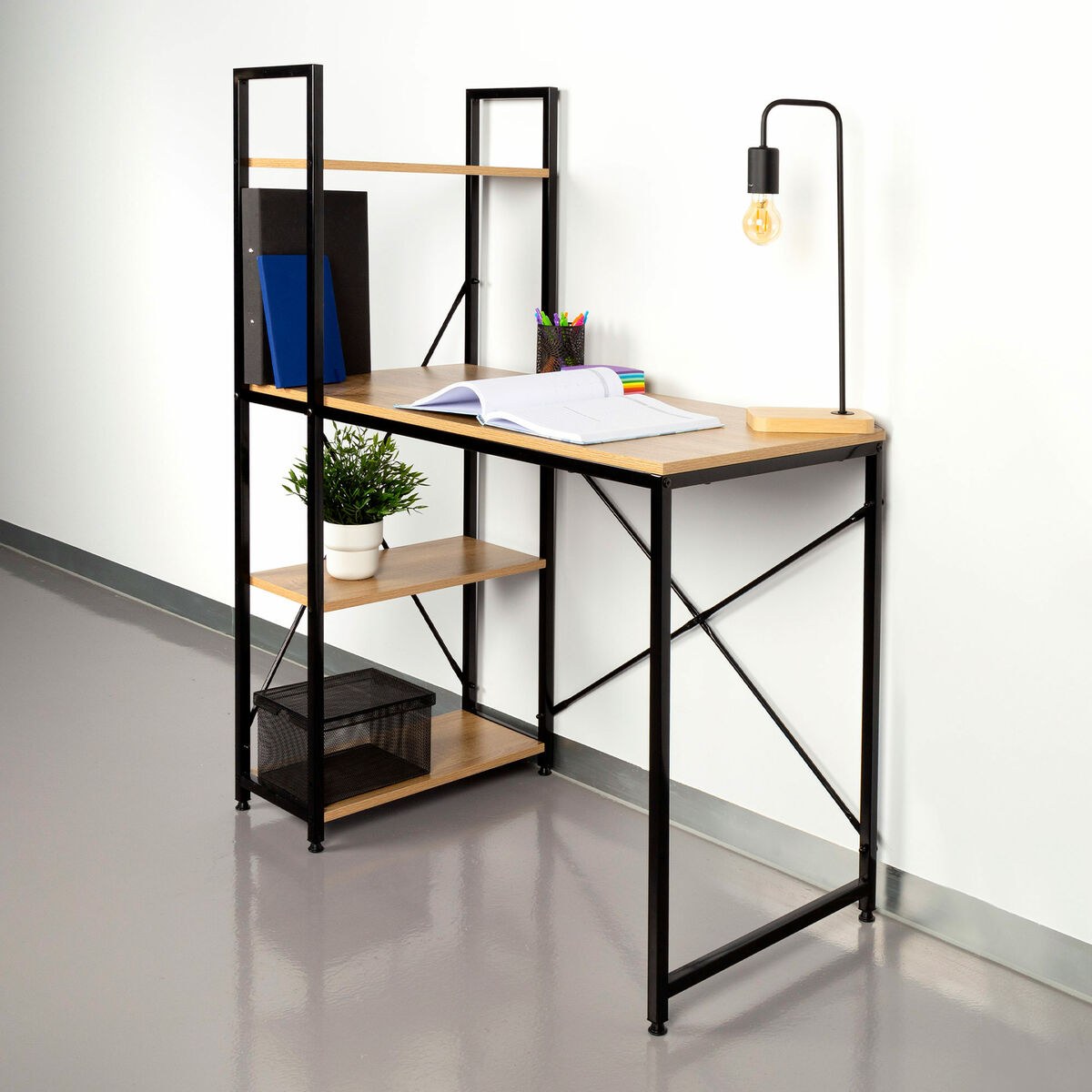 Desk with Shelf Steel Melamin Particleboard 100 x 120 x 52 cm