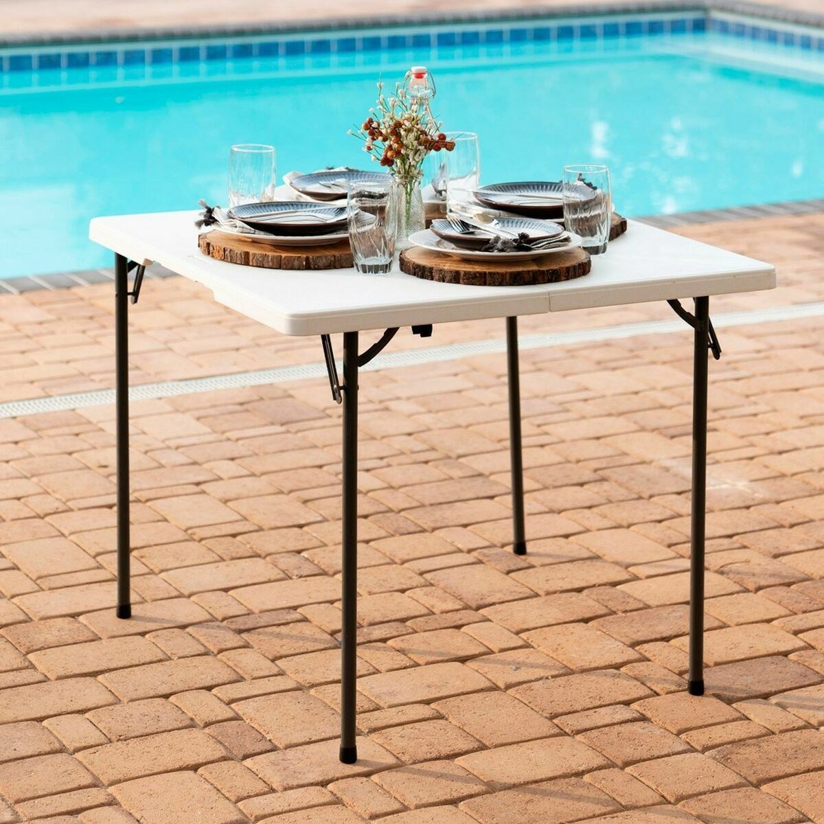 Folding Table White Squared Steel Plastic 86 x 86 x 74 cm