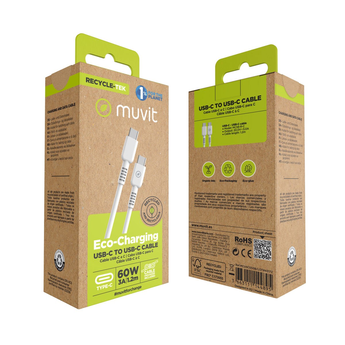 USB-C Cable MCUSC0008 White Black 1,2 m