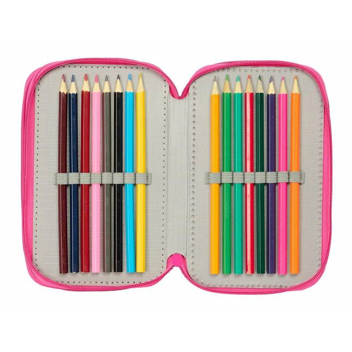 Triple Pencil Case Pink 12,5 x 19,5 x 5,5 cm 37 Pieces