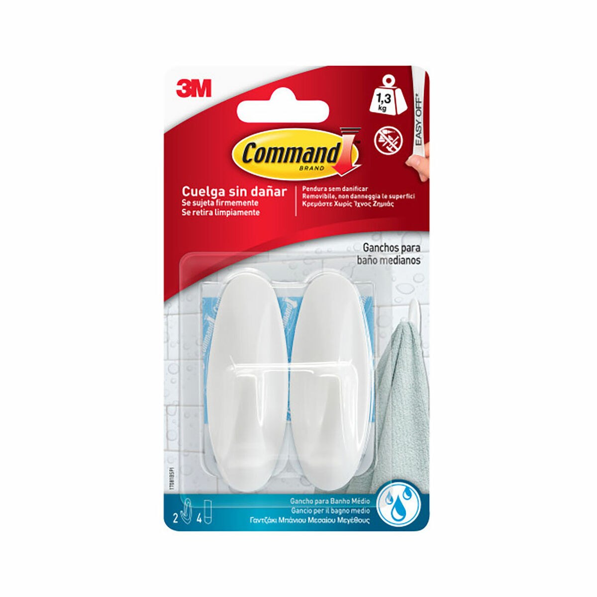 Hook for hanging up 1,3 kg White Metal Plastic (2 Units)