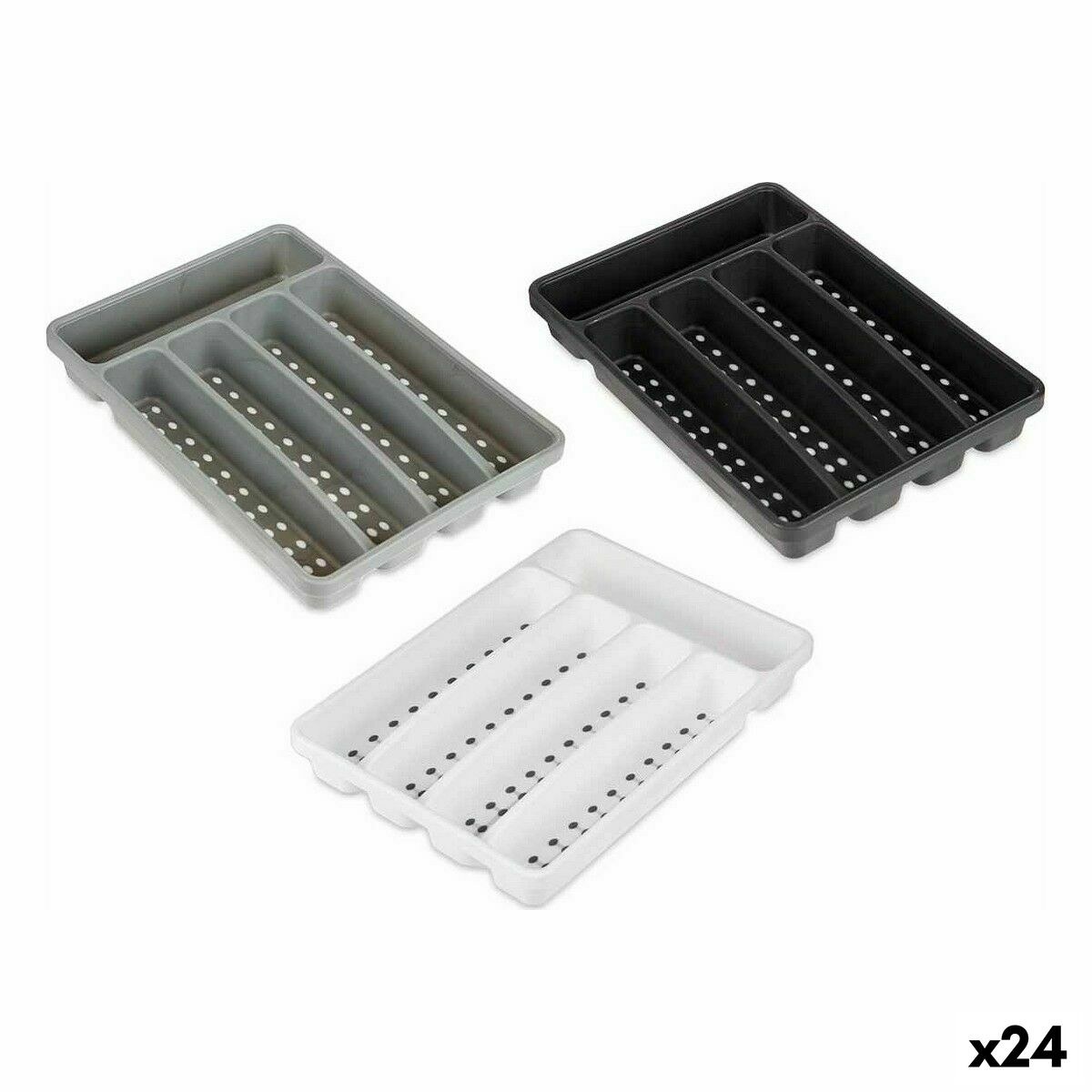 Cutlery Organiser White Black Grey Natural rubber polypropylene TPR 22,5 x 4,5 x 32 cm (24 Units)