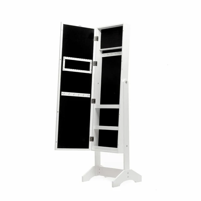 Standing Jewellery Mirror with LED Lights White Wood Plastic (Refurbished A)