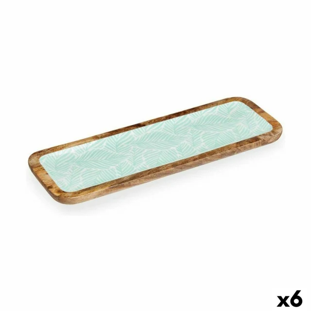Centerpiece White Brown Green Polyester Resin Mango wood 45 x 15 cm 15,2 x 2,54 x 45,7 cm Leaf of a plant (6 Units)