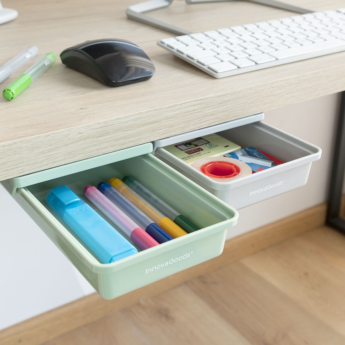 Set of Additional Adhesive Desk Drawers Underalk Pack of 2 units