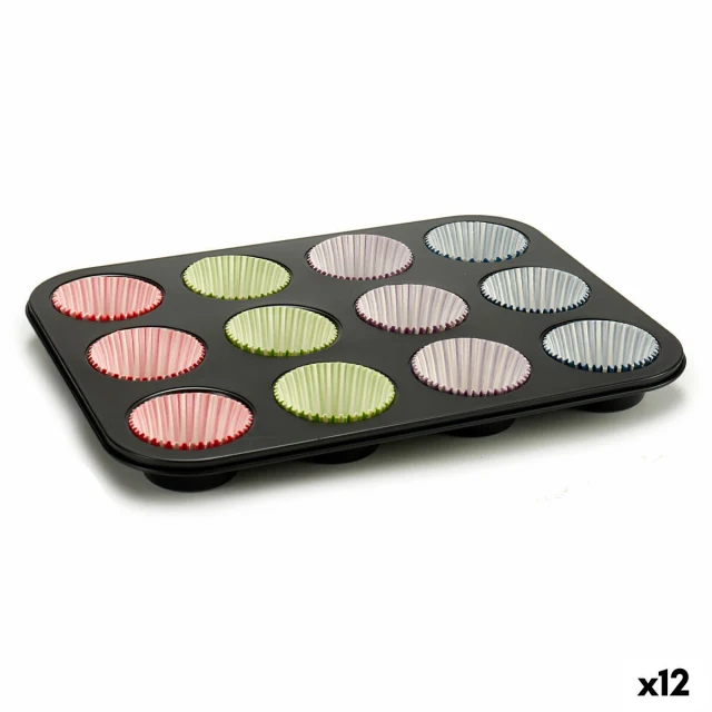 Muffin Tray Blue Black Red Green Purple Multicolour 7 x 7 x 3 cm 35 x 3 x 26,5 cm Baking tray (12 Units)