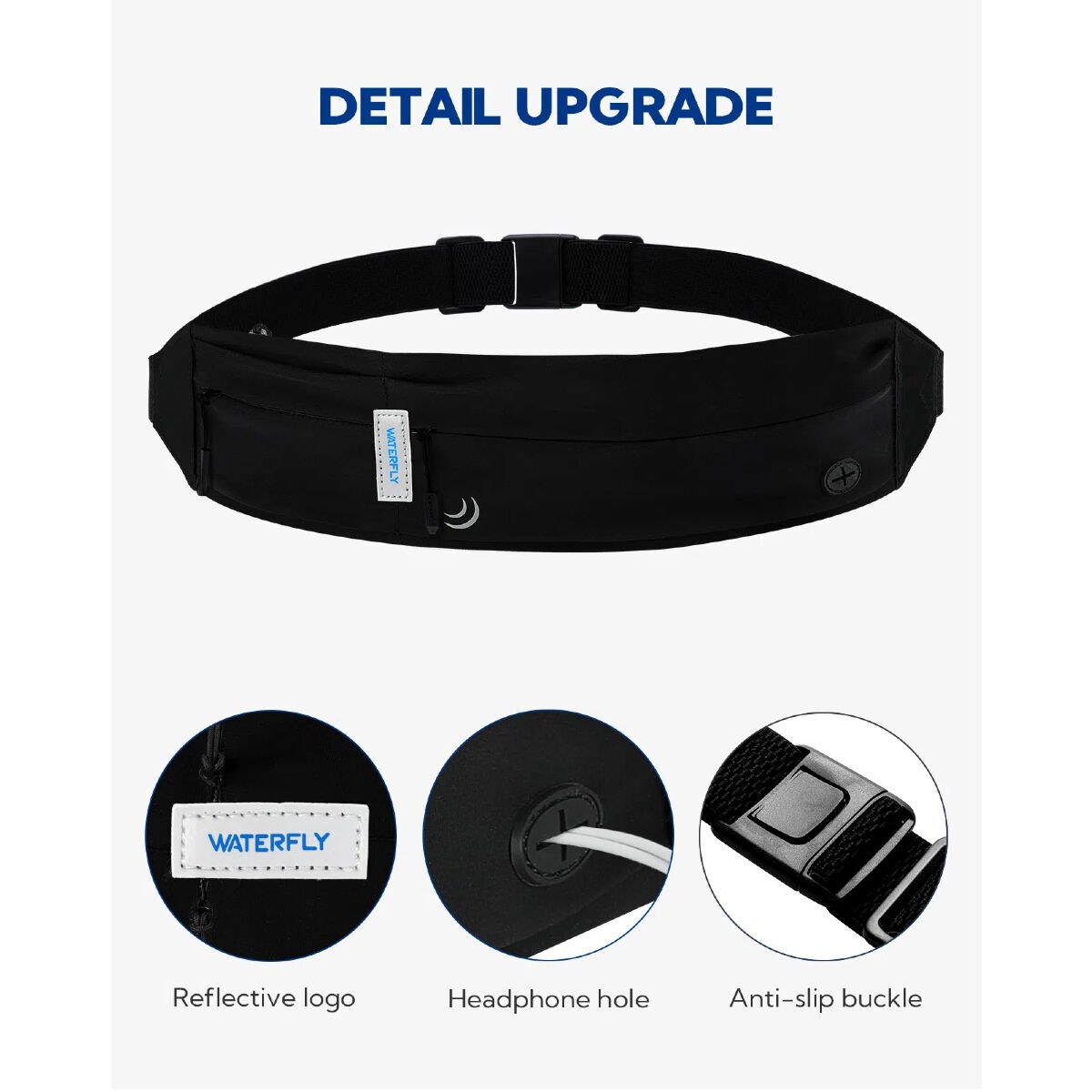 Running Waist Bag 3.0 Black Unisex Lycra 1L with Reflectors & Headphone Output