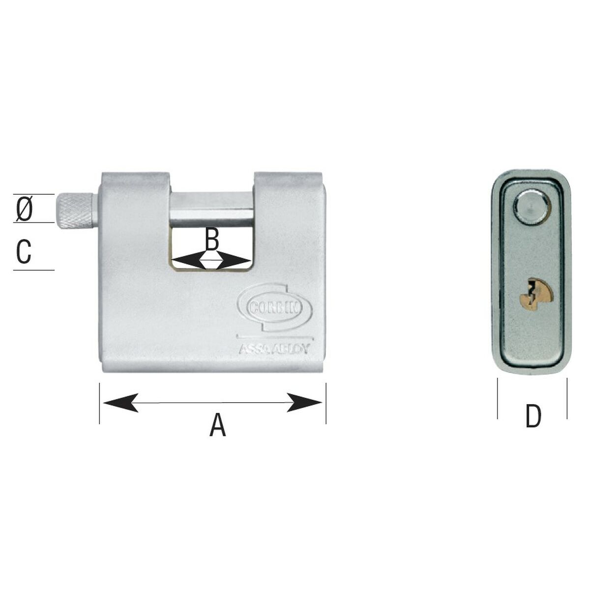 Key padlock Rectangular Brass Steel Armored