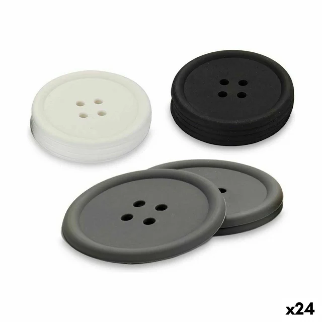 Coasters White Black Grey Silicone Plastic Button 9 x 2 x 9 cm 8,8 x 8,8 x 0,05 cm 8 x 0,05 x 8 cm 9 x 1,8 x 9 cm Set (2