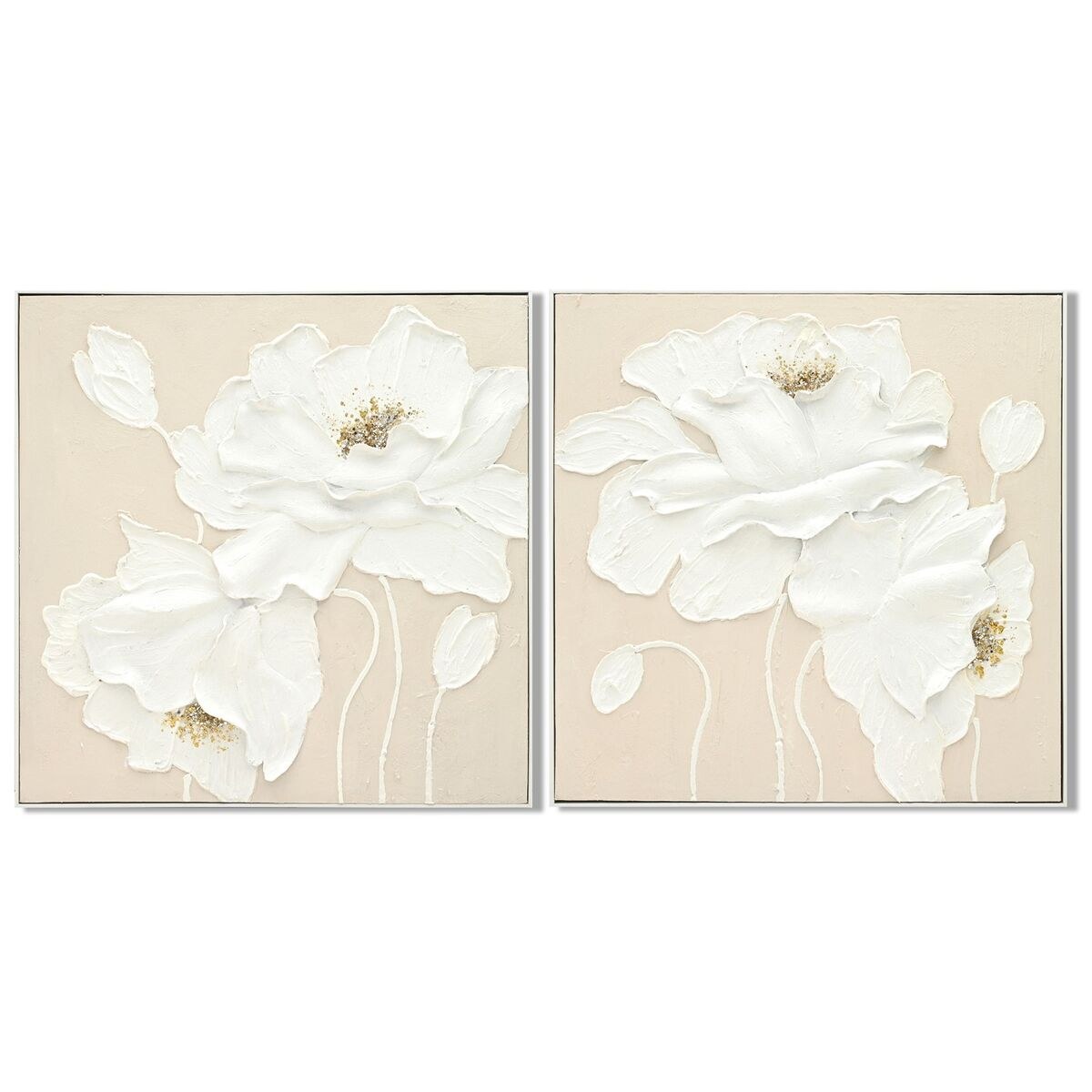 Canvas White Beige Flower Shabby Chic 82 x 5 x 82 cm (2 Units)