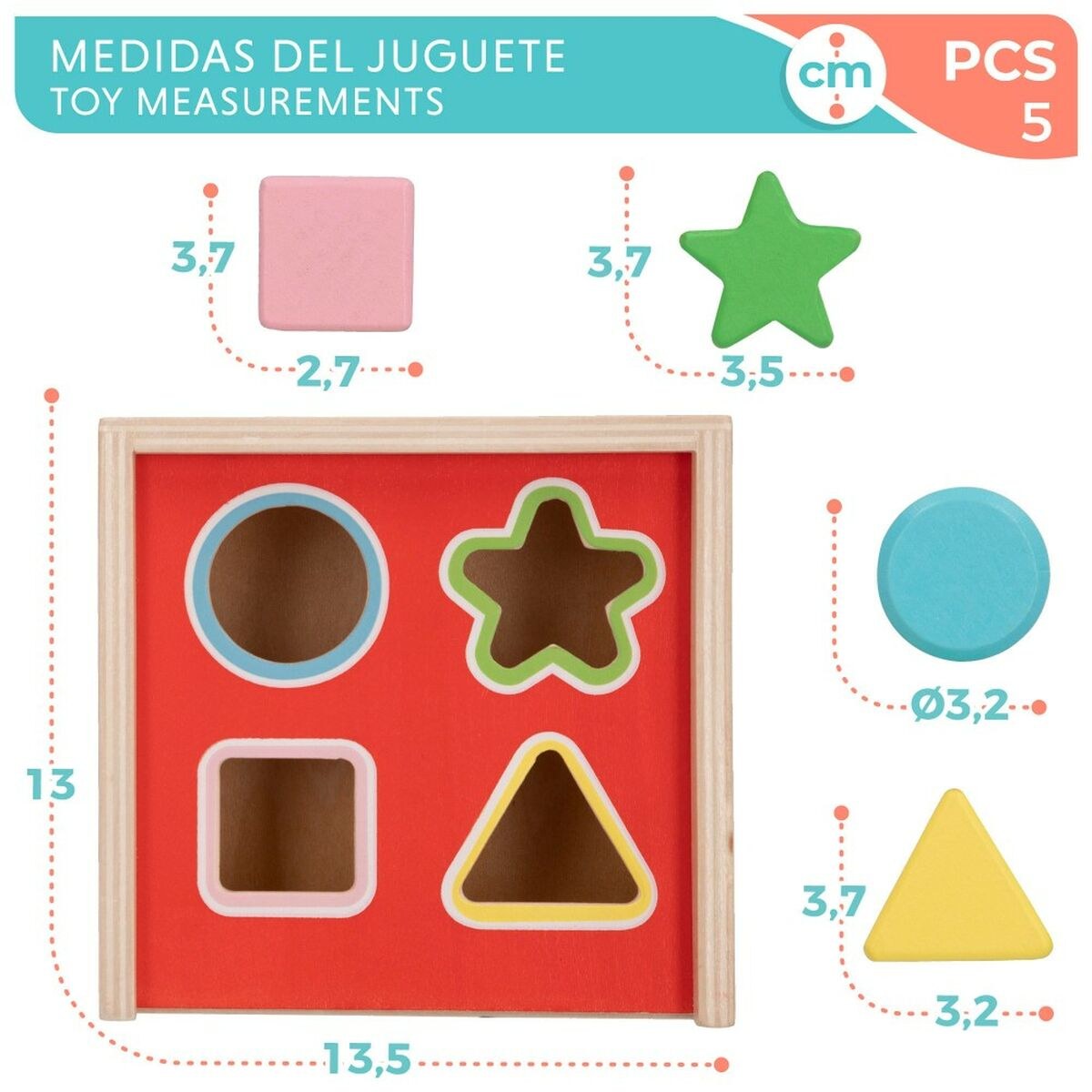 Child's Wooden Puzzle 5 Pieces 13,5 x 7,5 x 13 cm (6 Units)
