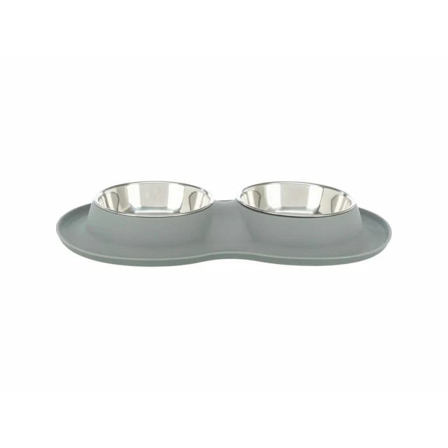 Dog Feeder Grey Stainless steel Ø 16 cm Double 2 × 0,4 L 40 × 5 × 23 cm (2 Units)